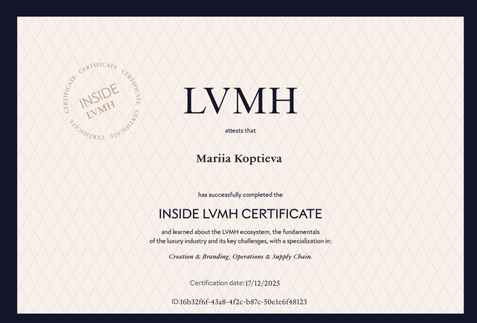 LVMH Certificate